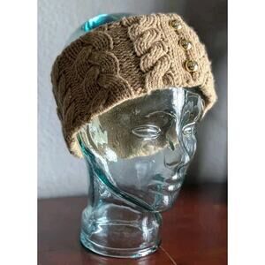 Michael Kors Cable Knit Sweater Headband Camel Tan Ski winter Buttons Hair Band